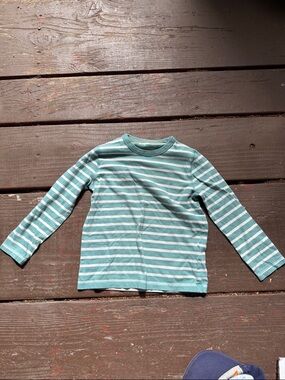 Boden Kids Teal and White Stripe Long Sleeve Shirt